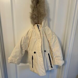 Zara Cream Hooded Winter/Snow puffer with Faux Fur Trim